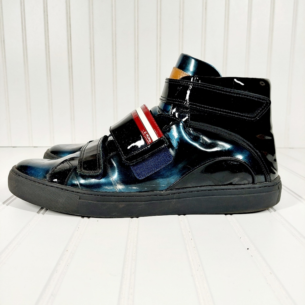 Bally Herick Black 3 Strap Patent Leather Front Hightop Sneaker A111
